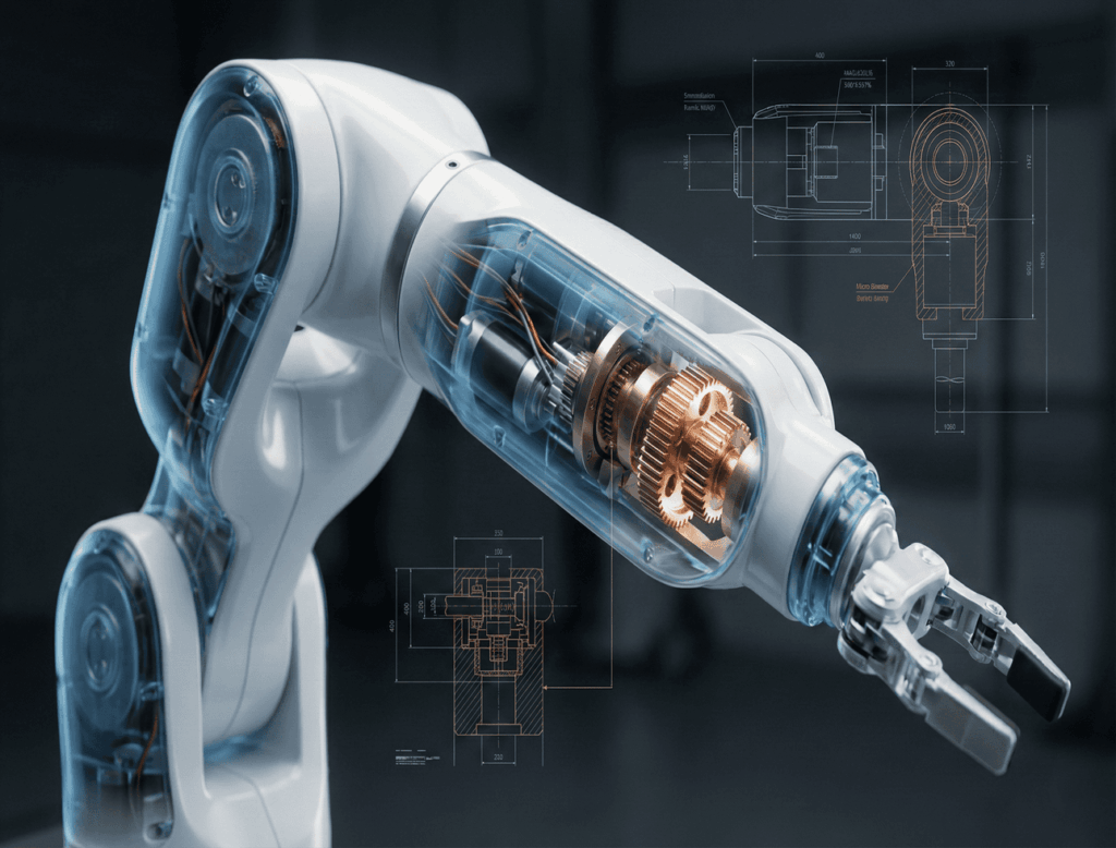 Transparent medical robotic arm revealing internal precision gears machined by Nobeve gear cutting tools
