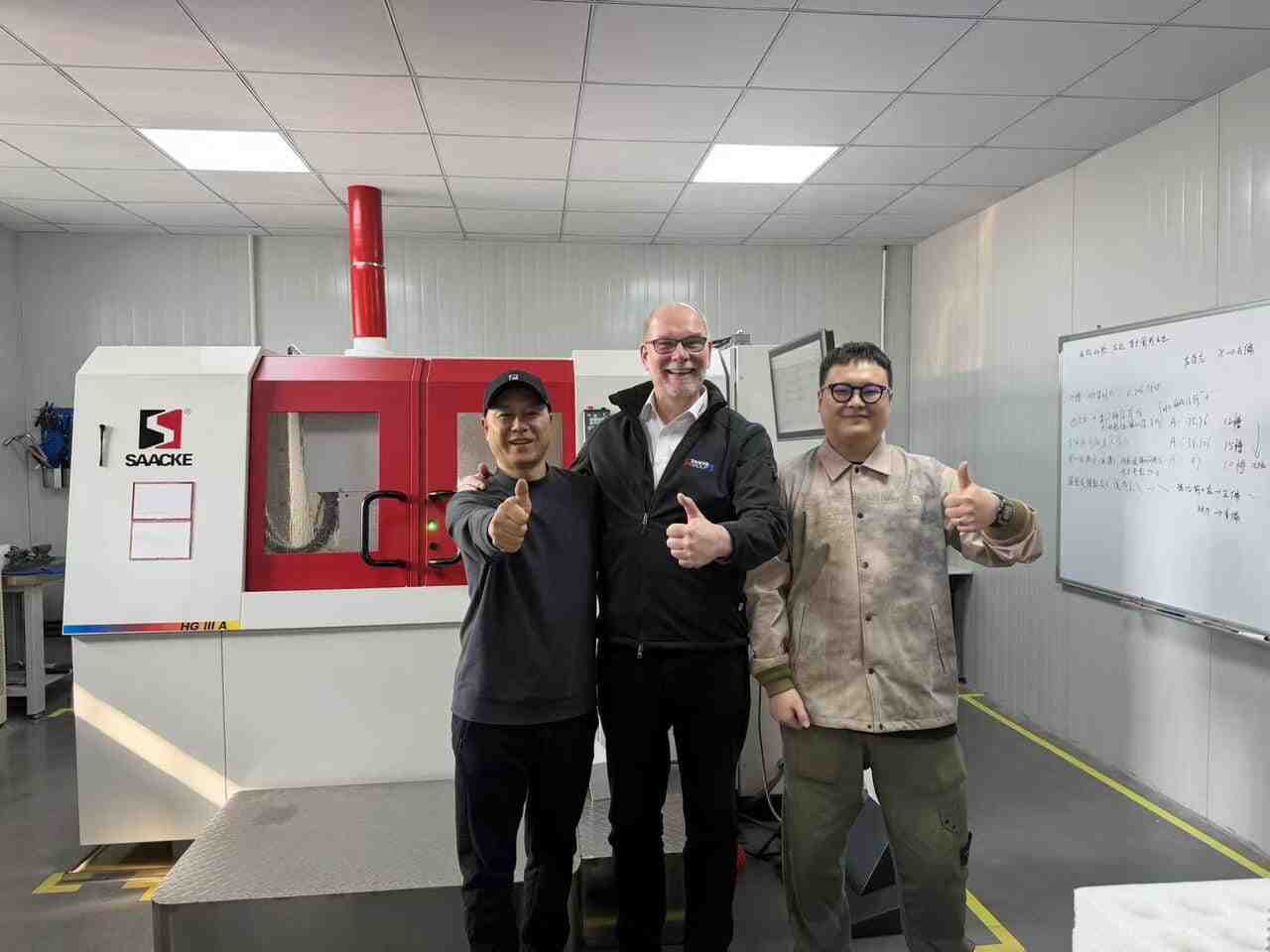 Nobeve management team welcoming an international client for a gear cutting tool factory tour