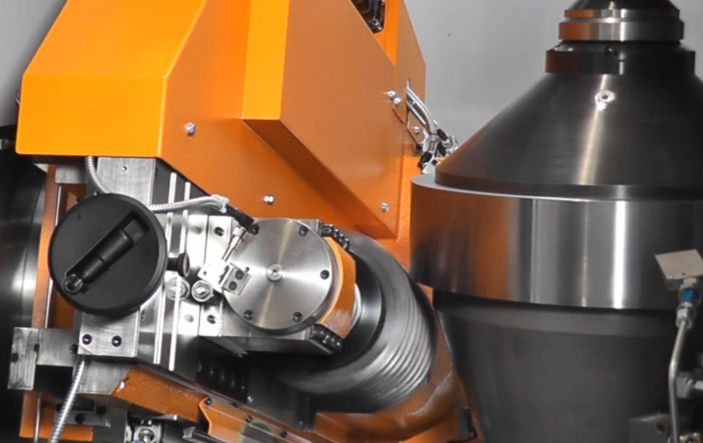 This is a view of a hob cutting external gear teeth.