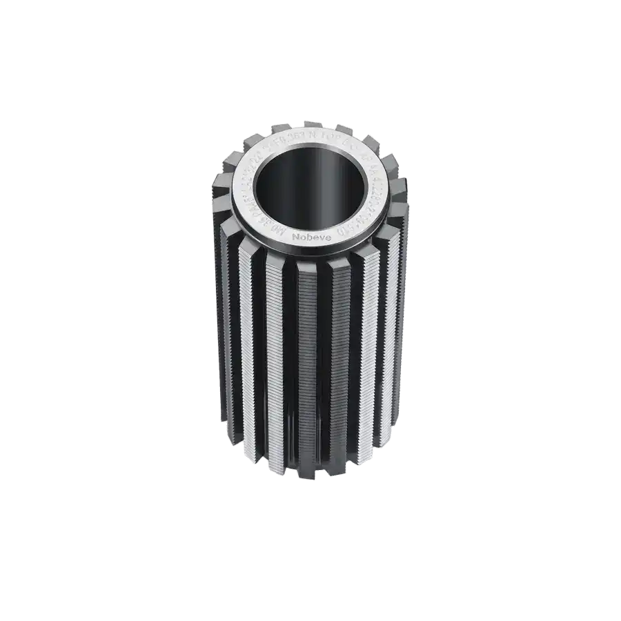 Nobeve G-Series solid carbide hard gear hob featuring Balzers ALTENSA coating for high-speed cutting of HRC 56-62 gears.